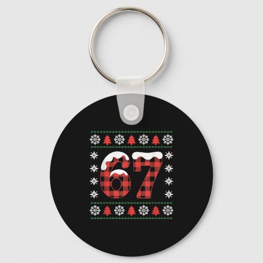 Funny 67 Buffalo Plaid Christmas Snow Ugly Sweater Sleutelhanger (Voorkant)