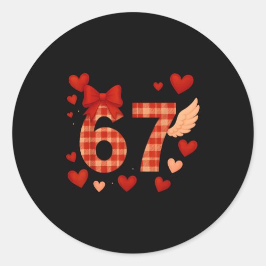 Funny 67 Checkered Valentines Day Six Seven Men Wo Ronde Sticker (Voorkant)