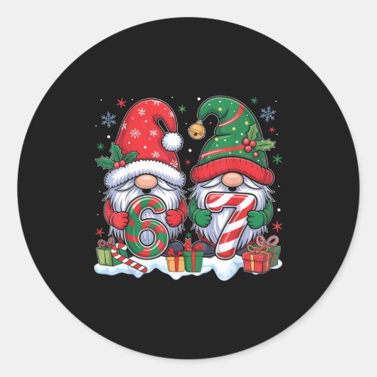 Funny 67 Christmas Pajamas Six Seven Meme 67 Gnome Ronde Sticker (Voorkant)