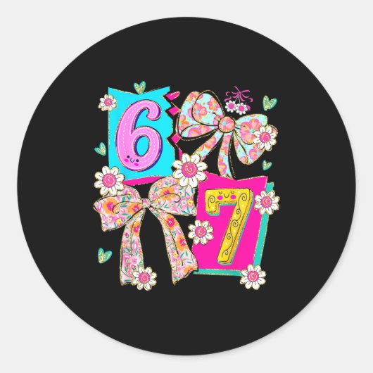 Funny 67 Coquette Bow Design For Girly Aesthetic L Ronde Sticker (Voorkant)