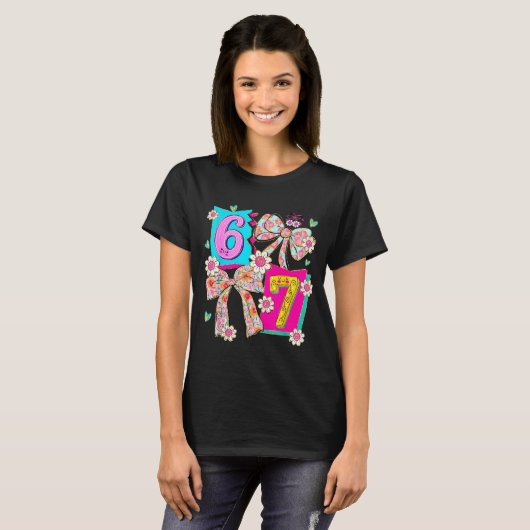 Funny 67 Coquette Bow Design For Girly Aesthetic L T-shirt (Voorkant volledig)