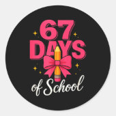 Funny 67 Days Of School Pencil Bow Design  Ronde Sticker (Voorkant)