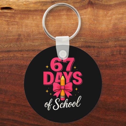 Funny 67 Days Of School Pencil Bow Design  Sleutelhanger (Voorkant)