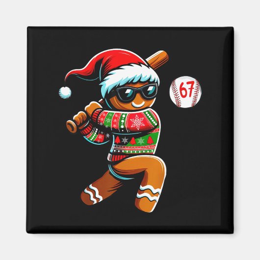 Funny 67 Gingerbread Man Playing Baseball Christma Magneet (Voorkant)