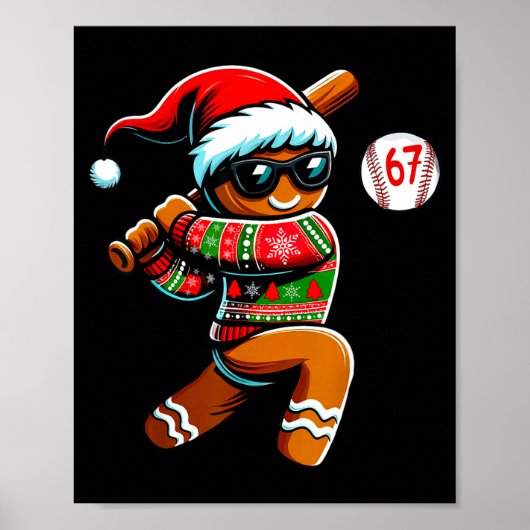 Funny 67 Gingerbread Man Playing Baseball Christma Poster (Voorkant)