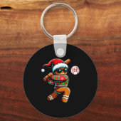 Funny 67 Gingerbread Man Playing Baseball Christma Sleutelhanger (Voorkant)