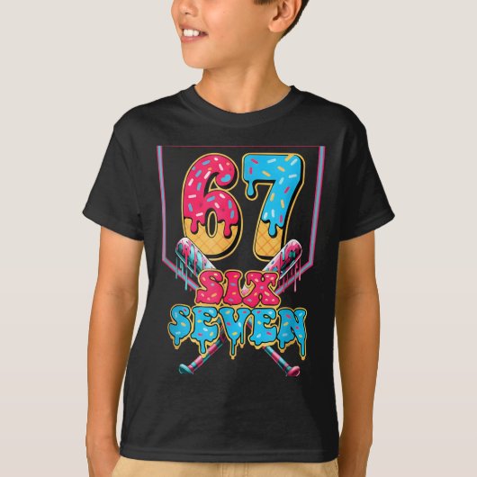 Funny 67 Ice Cream Drip Baseball Six Seven Gift Fo T-shirt (Voorkant)