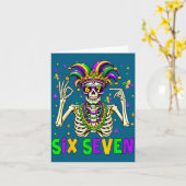 Funny 67 Mardi Gras Skeleton 6 7 Meme Mask Beads S Kaart (Gele Bloem)