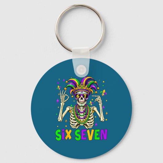 Funny 67 Mardi Gras Skeleton 6 7 Meme Mask Beads S Sleutelhanger (Voorkant)