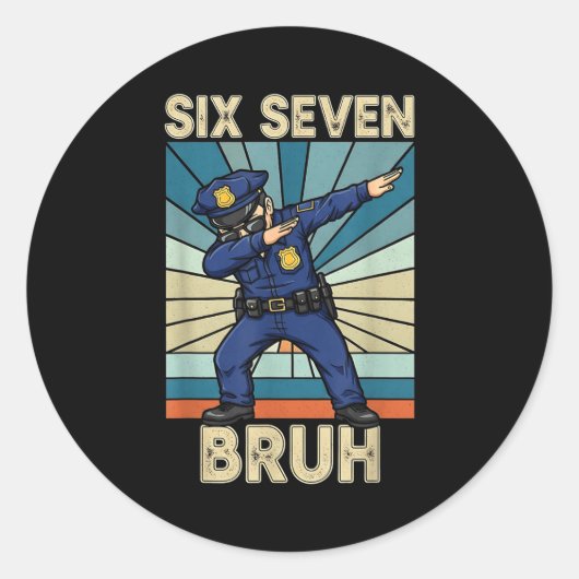 Funny 67 Meme 6 7 Six Seven Liceman Lice Officer R Ronde Sticker (Voorkant)