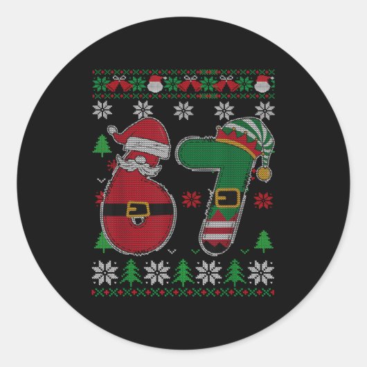 Funny 67 Meme 6 7 Ugly Sweater For Christmas Boys Ronde Sticker (Voorkant)