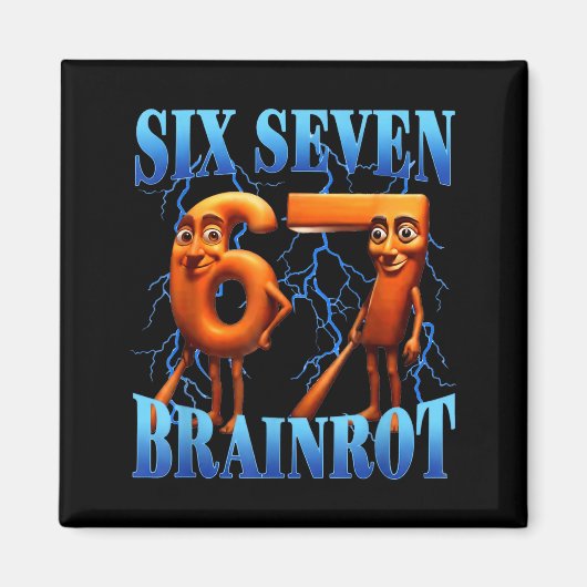 Funny 67 Meme Italian Brainrot Tung Tung Sahur Six Magneet (Voorkant)