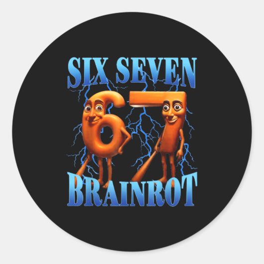 Funny 67 Meme Italian Brainrot Tung Tung Sahur Six Ronde Sticker (Voorkant)