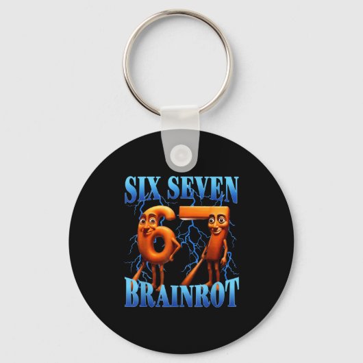 Funny 67 Meme Italian Brainrot Tung Tung Sahur Six Sleutelhanger (Voorkant)