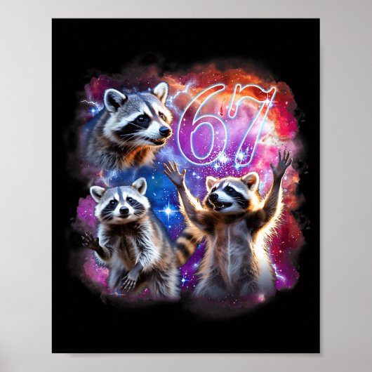 Funny 67 Meme Racoon Howling At The Moon Six Seven Poster (Voorkant)