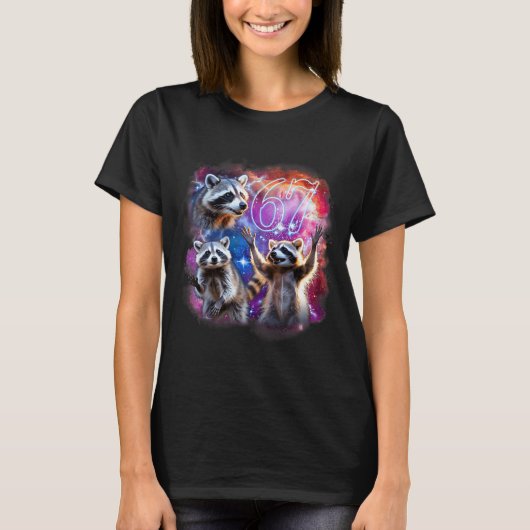 Funny 67 Meme Racoon Howling At The Moon Six Seven T-shirt (Voorkant)
