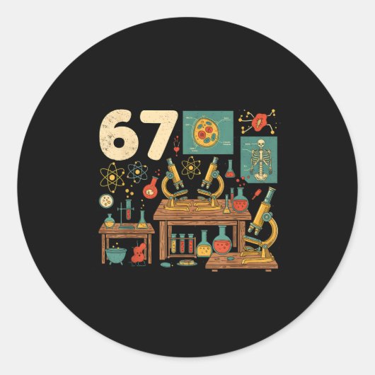 Funny 67 Meme Science Teacher Students Six Seven M Ronde Sticker (Voorkant)