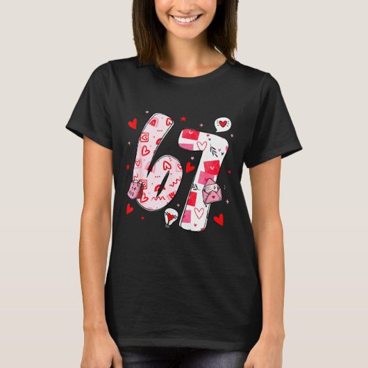 Funny 67 Meme Six Seven 6 7 Valentine Hearts  T-shirt (Voorkant)