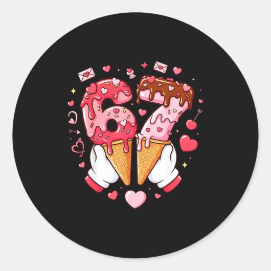 Funny 67 Meme Six Seven Ice Cream Matching Couples Ronde Sticker (Voorkant)
