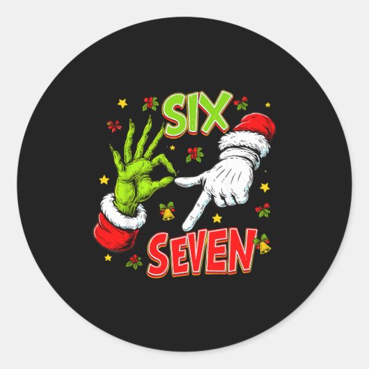 Funny 67 Santa Hand Christmas Six Seven Meme Teens Ronde Sticker (Voorkant)