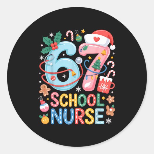 Funny 67 School Nurse Christmas Xmas Meme Holiday  Ronde Sticker (Voorkant)