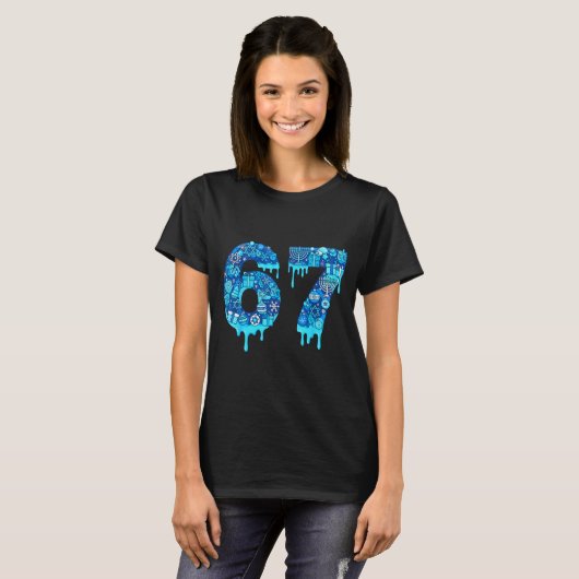 Funny 67 Six Seven 6 7 Happy Hanukkah Jewish Chanu T-shirt (Voorkant volledig)