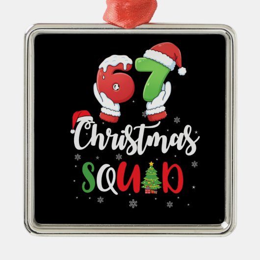 Funny 67 Six Seven Brianrot Christmas Squad Metalen Ornament (Voorkant)