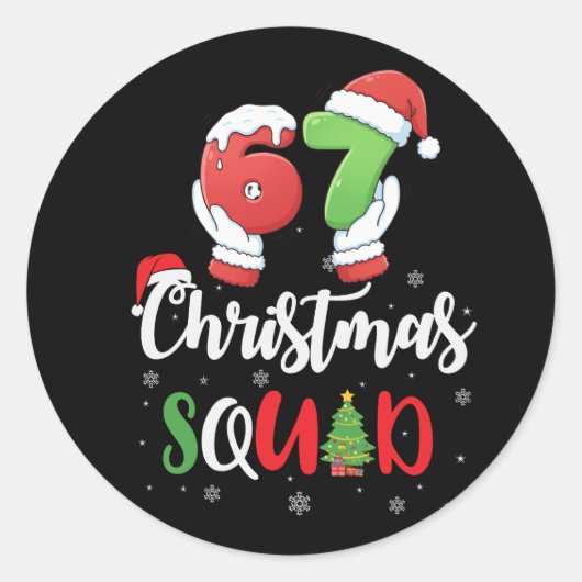 Funny 67 Six Seven Brianrot Christmas Squad Ronde Sticker (Voorkant)