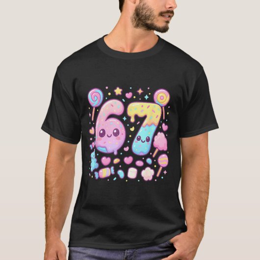Funny 67 Six Seven Candy 6 7 Meme Gen Alpha Kawaii T-shirt (Voorkant)