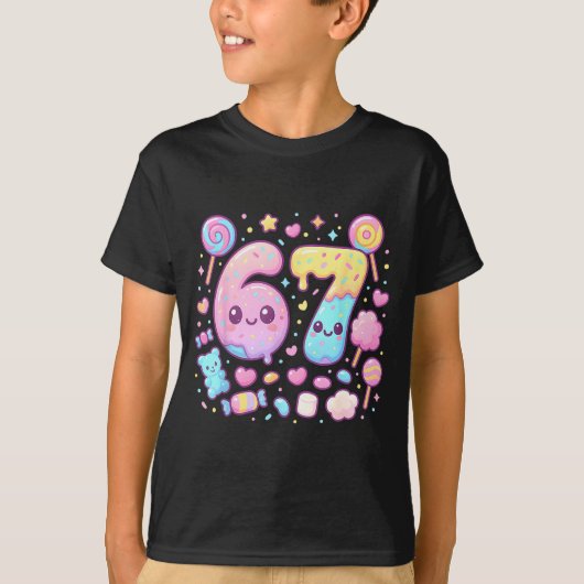 Funny 67 Six Seven Candy 6 7 Meme Gen Alpha Kawaii T-shirt (Voorkant)