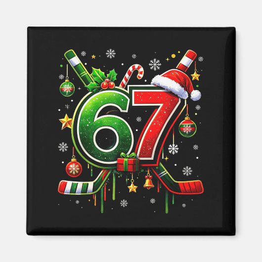 Funny 67 Six Seven Christmas Ice Hockey  Magneet (Voorkant)