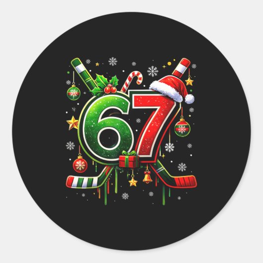 Funny 67 Six Seven Christmas Ice Hockey  Ronde Sticker (Voorkant)