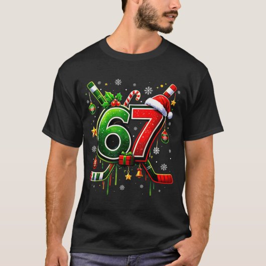 Funny 67 Six Seven Christmas Ice Hockey  T-shirt (Voorkant)