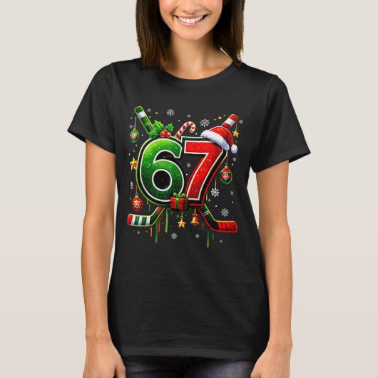 Funny 67 Six Seven Christmas Ice Hockey  T-shirt (Voorkant)