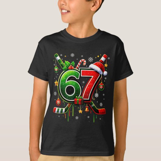 Funny 67 Six Seven Christmas Ice Hockey  T-shirt (Voorkant)
