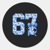 Funny 67 Six Seven Coquette Girly Blue Toile Women Ronde Sticker (Voorkant)