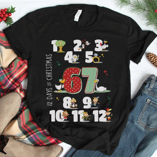 Funny 67 Six Seven Meme 12 Days of Christmas Black T-shirt