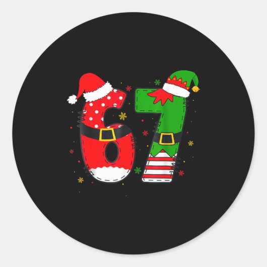 Funny 67 Six Seven Meme 6 7 Christmas Elf Santa Pa Ronde Sticker (Voorkant)