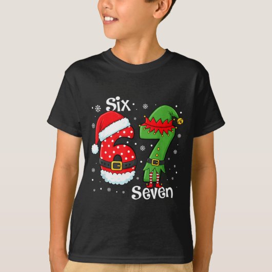 Funny 67 Six Seven Meme 6 7 Elf Santa Christmas Pa T-shirt (Voorkant)