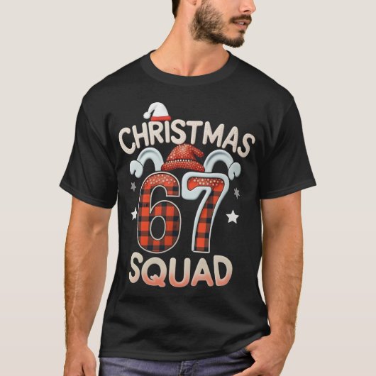 Funny 67 Six Seven Meme Brainrot Christmas Squad T-shirt (Voorkant)