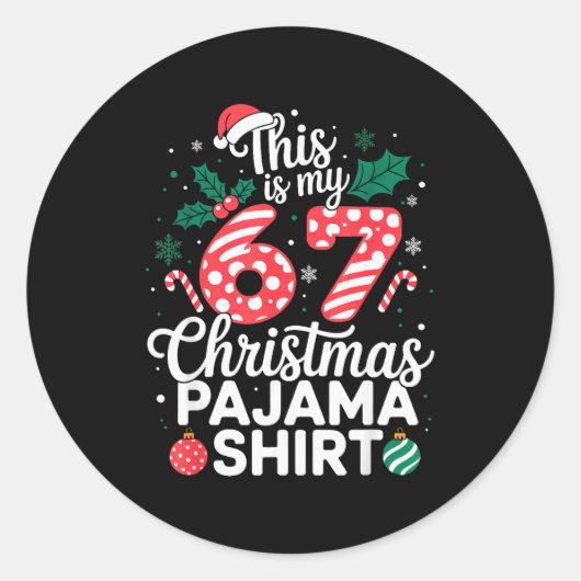 Funny 67 Six Seven Meme Brainrot Cringe Christmas Ronde Sticker (Voorkant)