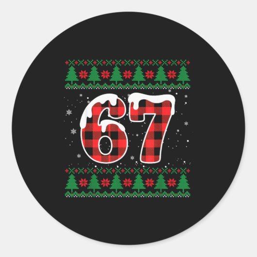 Funny 67 Six Seven Meme Brainrot Cringe Christmas  Ronde Sticker (Voorkant)