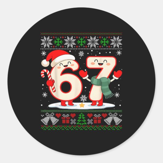 Funny 67 Six Seven Meme Brainrot Cringe Christmas  Ronde Sticker (Voorkant)