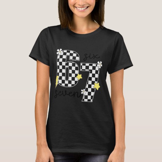 Funny 67 Six Seven Meme Slang 6-7 Checkered Number T-shirt (Voorkant)
