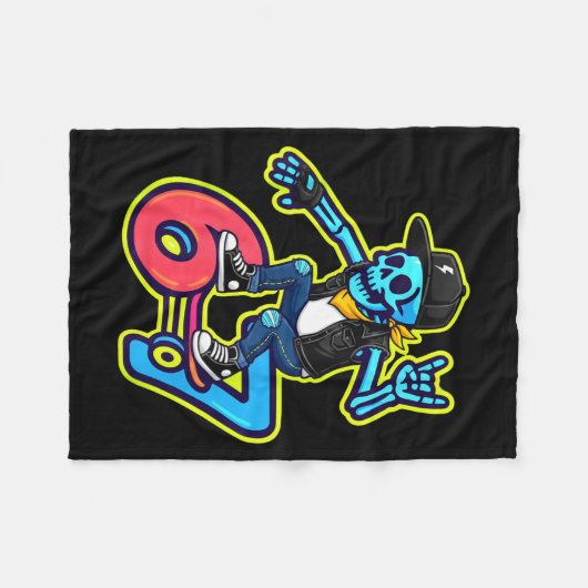 Funny 67 Skeleton Skater Meme Retro Skateboarding  Fleece Deken (Voorkant (Horizontaal))