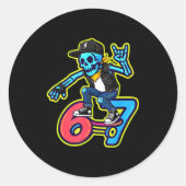 Funny 67 Skeleton Skater Meme Retro Skateboarding  Ronde Sticker (Voorkant)