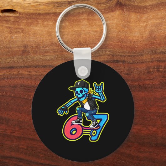 Funny 67 Skeleton Skater Meme Retro Skateboarding  Sleutelhanger (Voorkant)