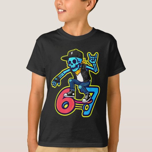 Funny 67 Skeleton Skater Meme Retro Skateboarding  T-shirt (Voorkant)