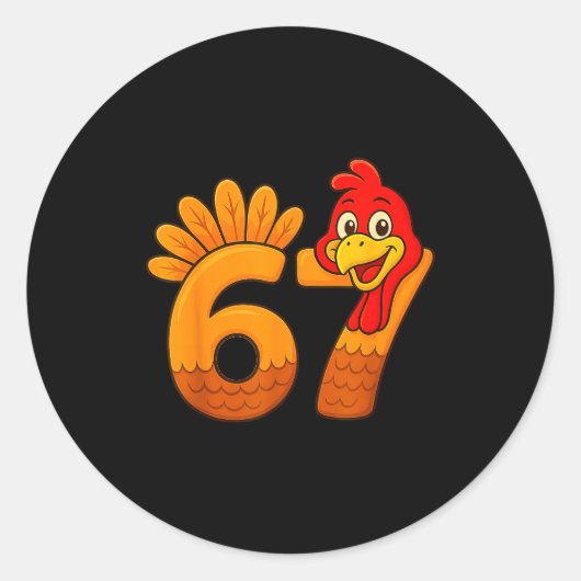 Funny 67 Thanksgiving Turkey Face 67 Number  Ronde Sticker (Voorkant)