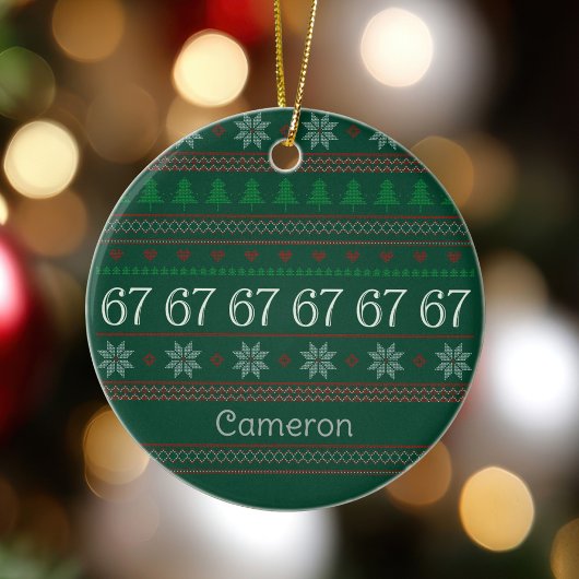 Funny 67 Ugly Christmas Sweater Party 6 7 Keramisch Ornament